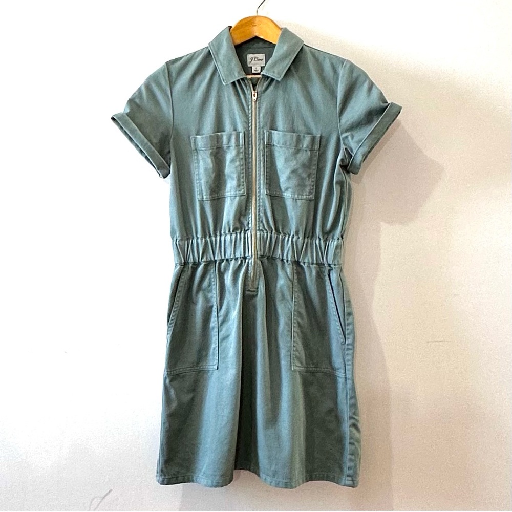 J. Crew Women’s Utility Green Chino Workwear Dress Zip Size 2 Work Pockets